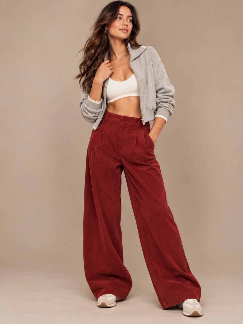 VARLEY Womens New Pants Floris Wide Leg 29.5 Corduroy Red SMALL High Rise